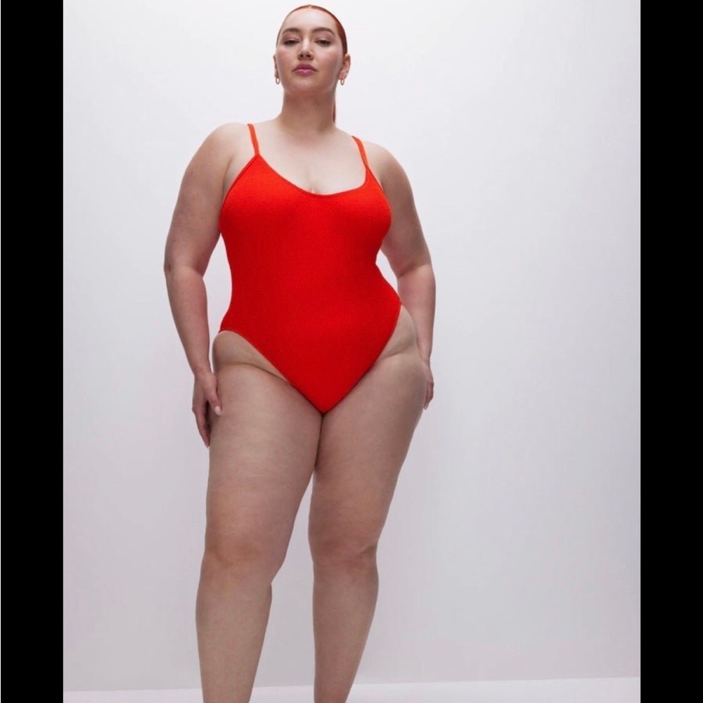 Good American NWT Red Ribbed Scoop Neck One Piece Swimsuit Women Size 5/6 XXL